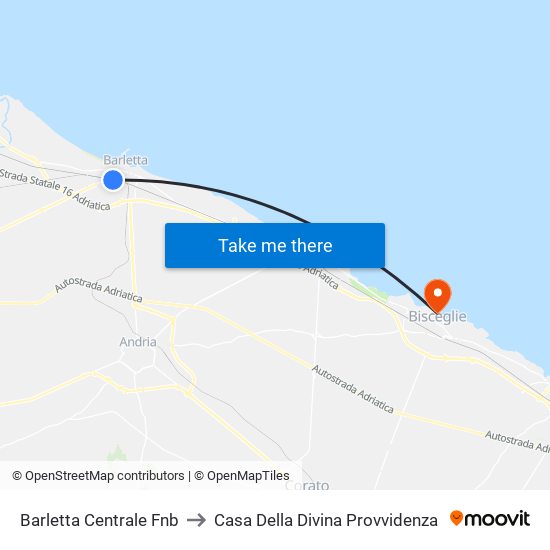 Barletta Centrale Fnb to Casa Della Divina Provvidenza map