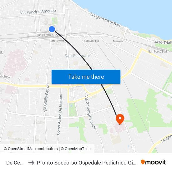 De Cesare to Pronto Soccorso Ospedale Pediatrico Giovanni XXIII map