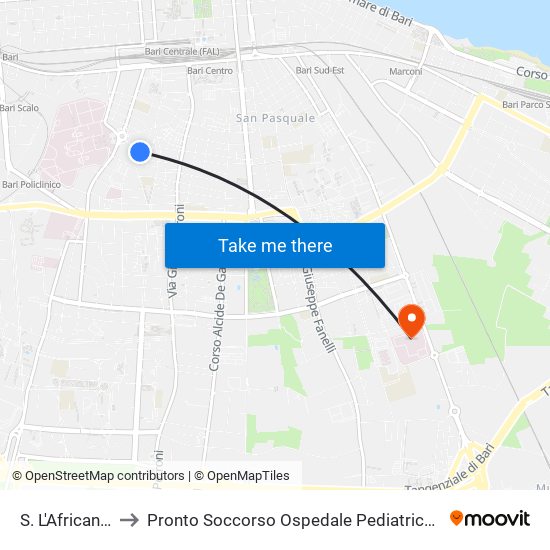 S. L'Africano 207 to Pronto Soccorso Ospedale Pediatrico Giovanni XXIII map