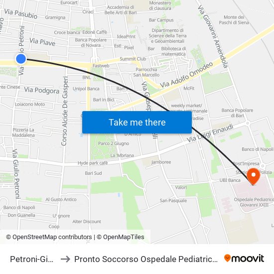 Petroni-Giov.Xxiii to Pronto Soccorso Ospedale Pediatrico Giovanni XXIII map