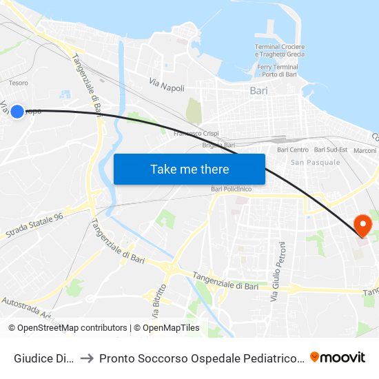 Giudice Di Pace to Pronto Soccorso Ospedale Pediatrico Giovanni XXIII map