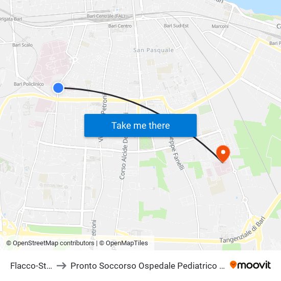 Flacco-Storelli to Pronto Soccorso Ospedale Pediatrico Giovanni XXIII map