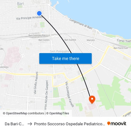 Da Bari-Calefati to Pronto Soccorso Ospedale Pediatrico Giovanni XXIII map