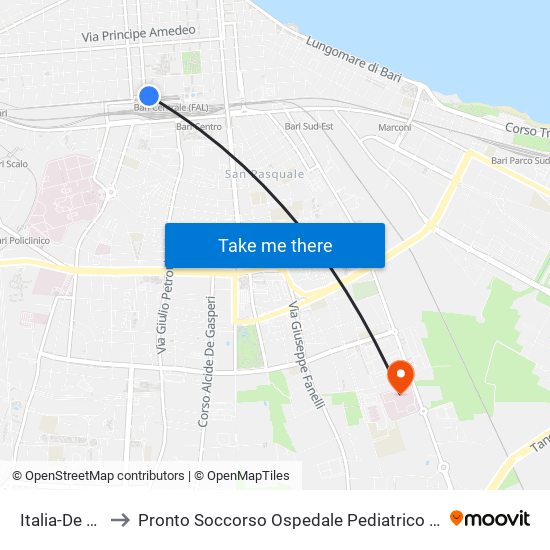 Italia-De Rossi to Pronto Soccorso Ospedale Pediatrico Giovanni XXIII map
