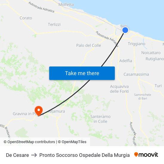 De Cesare to Pronto Soccorso Ospedale Della Murgia map