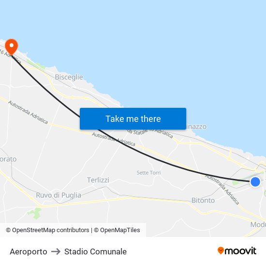 Aeroporto to Stadio Comunale map