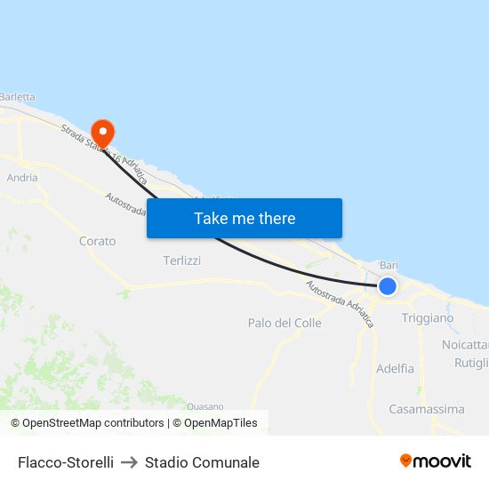 Flacco-Storelli to Stadio Comunale map