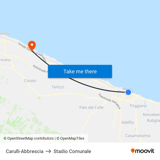 Carulli-Abbrescia to Stadio Comunale map
