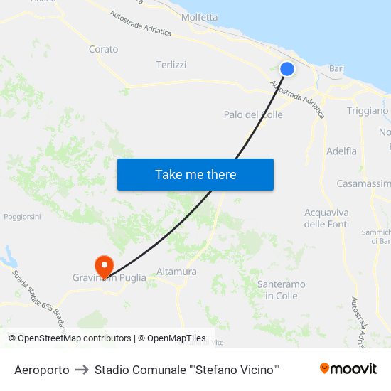 Aeroporto to Stadio Comunale ""Stefano Vicino"" map