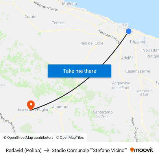 Redavid (Poliba) to Stadio Comunale ""Stefano Vicino"" map