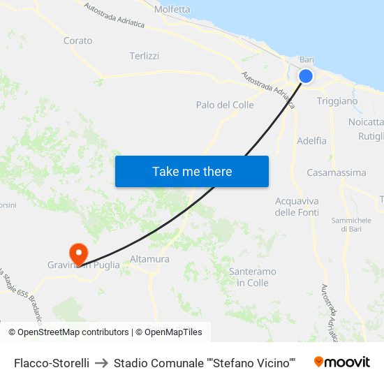 Flacco-Storelli to Stadio Comunale ""Stefano Vicino"" map