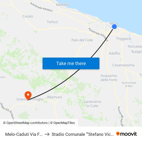 Melo-Caduti Via Fani to Stadio Comunale ""Stefano Vicino"" map