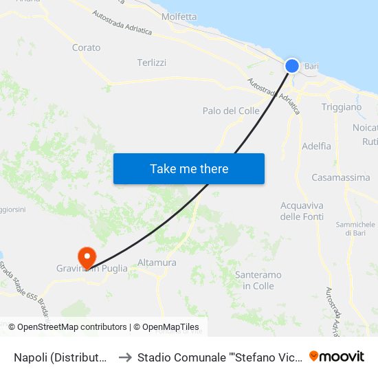 Napoli (Distributore) to Stadio Comunale ""Stefano Vicino"" map