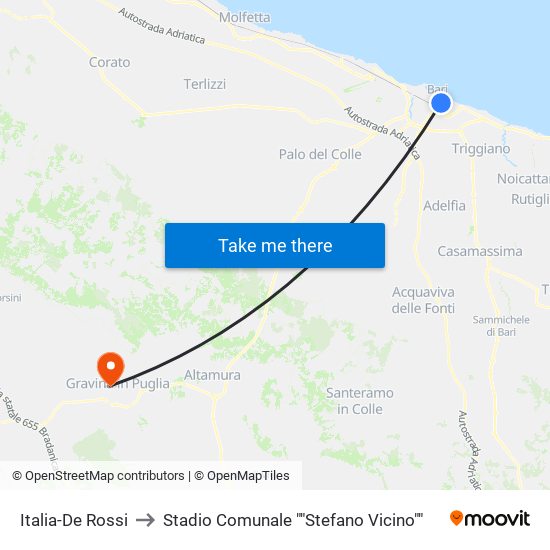 Italia-De Rossi to Stadio Comunale ""Stefano Vicino"" map