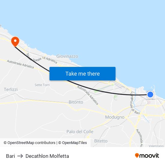 Bari to Decathlon Molfetta map