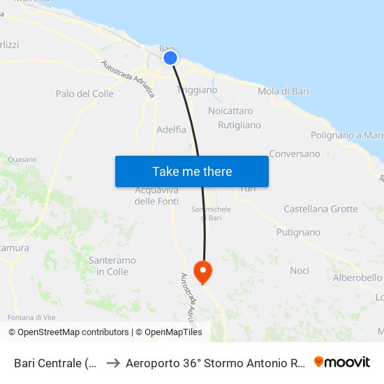 Bari Centrale (Fnb) to Aeroporto 36° Stormo Antonio Ramirez map