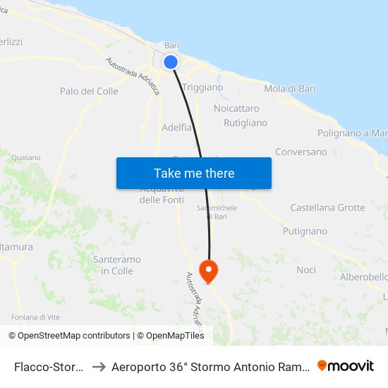 Flacco-Storelli to Aeroporto 36° Stormo Antonio Ramirez map