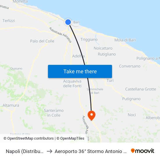 Napoli (Distributore) to Aeroporto 36° Stormo Antonio Ramirez map