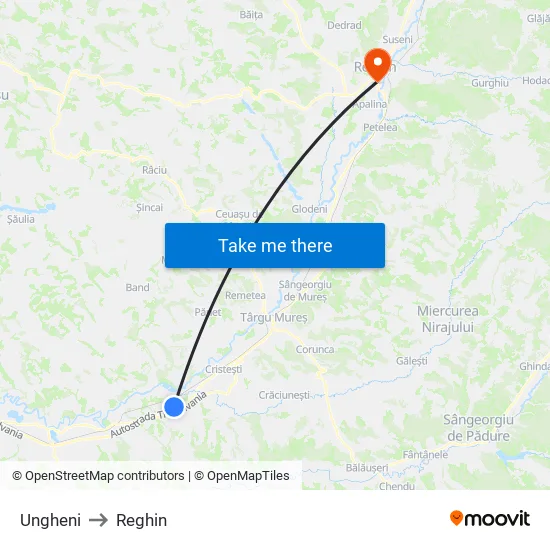 Ungheni to Reghin map