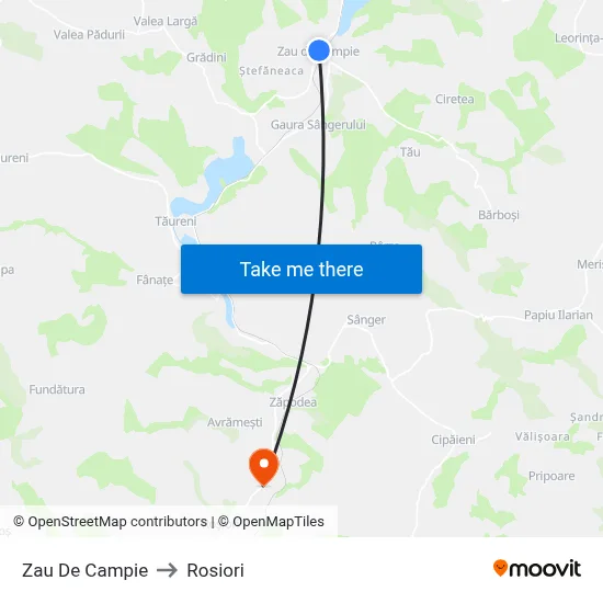 Zau De Campie to Rosiori map