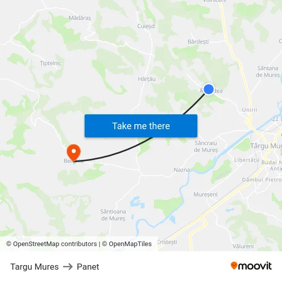 Targu Mures to Panet map