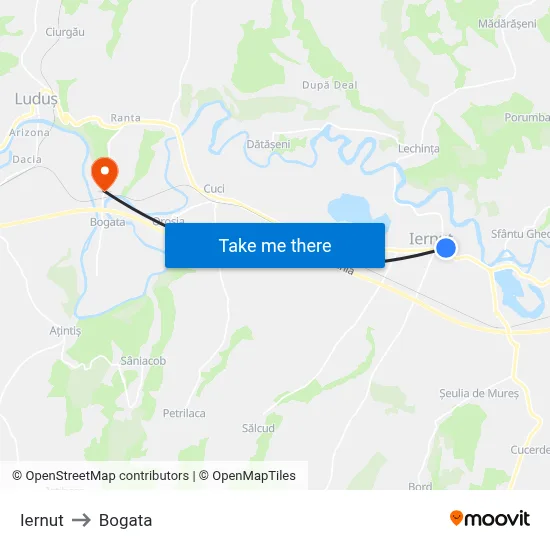 Iernut to Bogata map