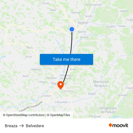 Breaza to Belvedere map