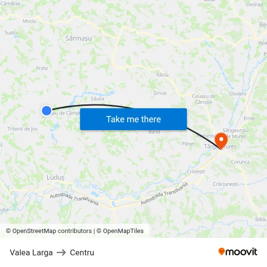 Valea Larga to Centru map