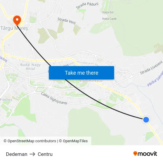 Dedeman to Centru map