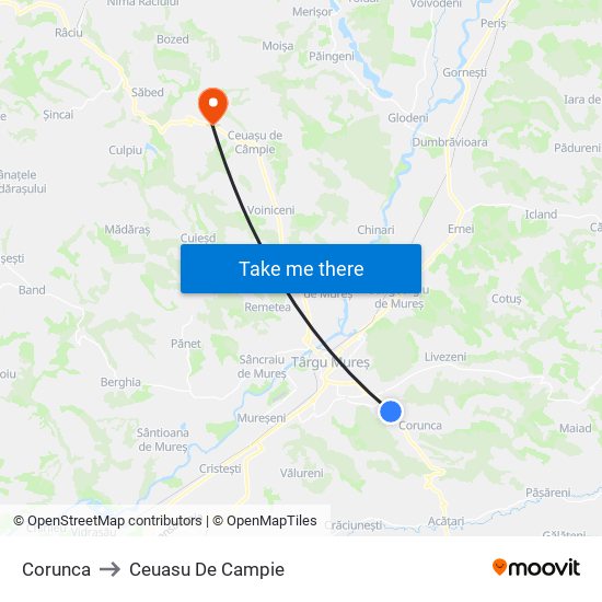 Corunca to Ceuasu De Campie map