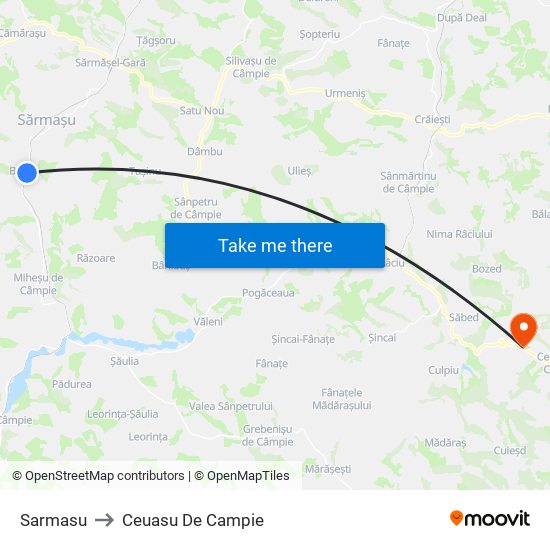 Sarmasu to Ceuasu De Campie map