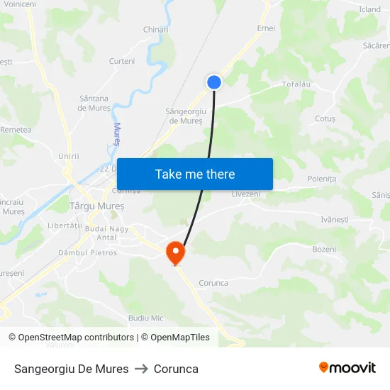Sangeorgiu De Mures to Corunca map