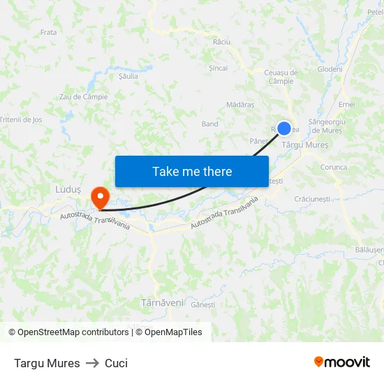 Targu Mures to Cuci map