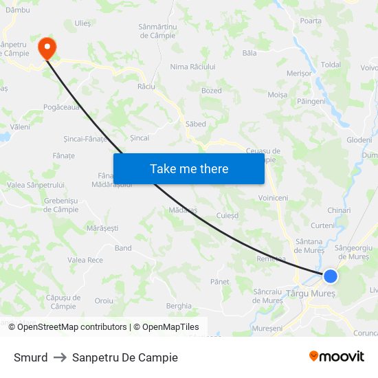 Smurd to Sanpetru De Campie map
