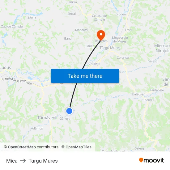 Mica to Targu Mures map