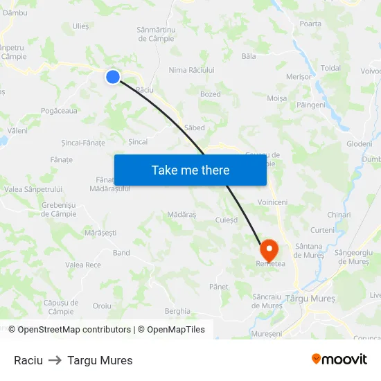 Raciu to Targu Mures map