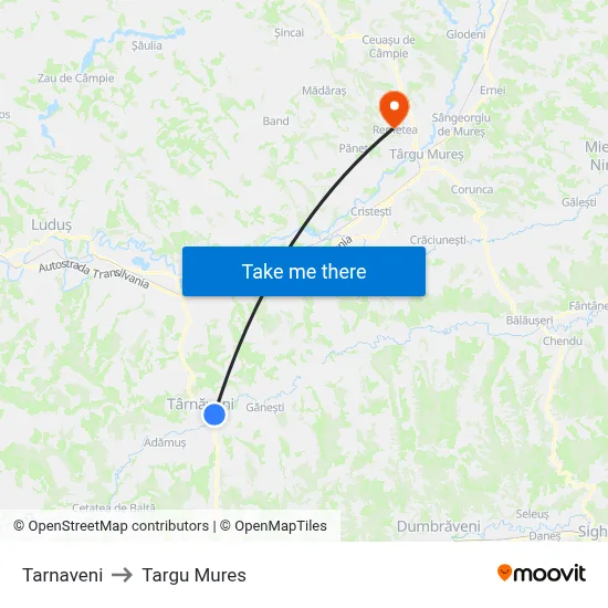 Tarnaveni to Targu Mures map