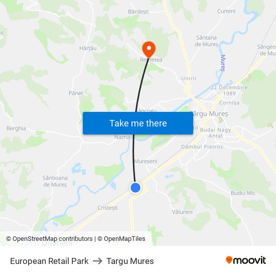 European Retail Park to Targu Mures map