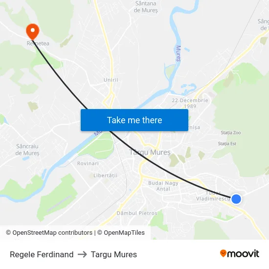 Regele Ferdinand to Targu Mures map