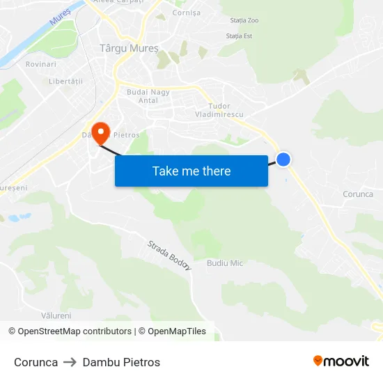 Corunca to Dambu Pietros map