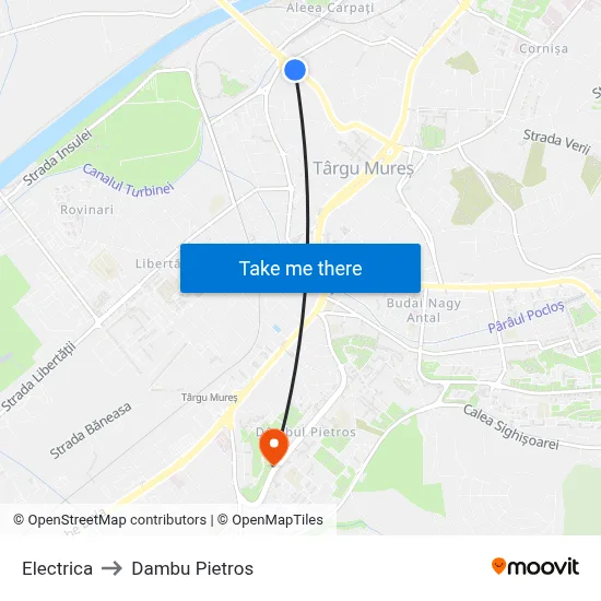 Electrica to Dambu Pietros map