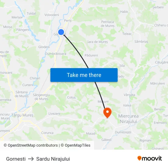 Gornesti to Sardu Nirajului map