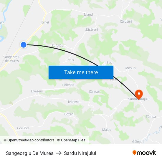 Sangeorgiu De Mures to Sardu Nirajului map