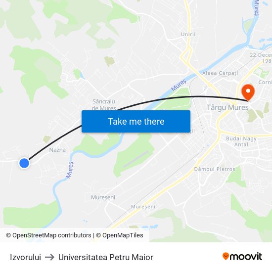 Izvorului to Universitatea Petru Maior map