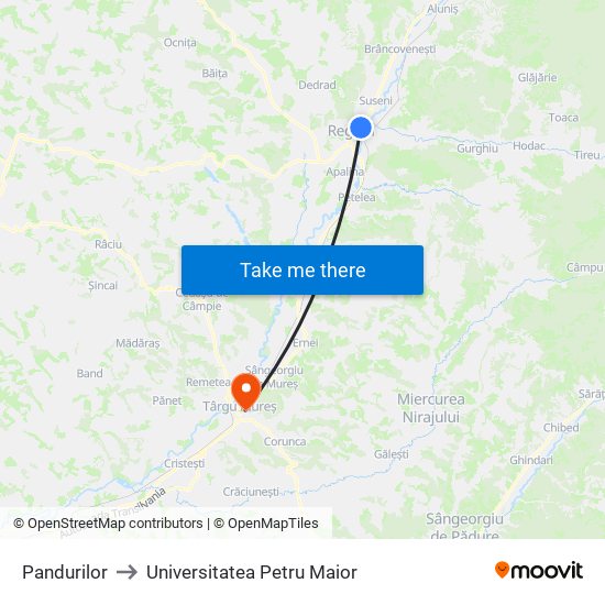 Pandurilor to Universitatea Petru Maior map