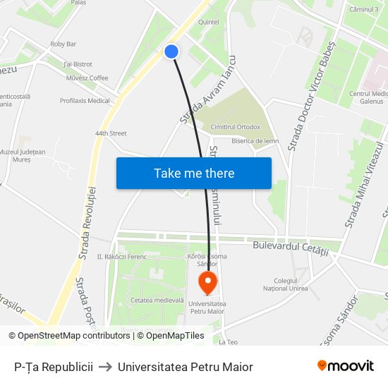 P-Ța Republicii to Universitatea Petru Maior map