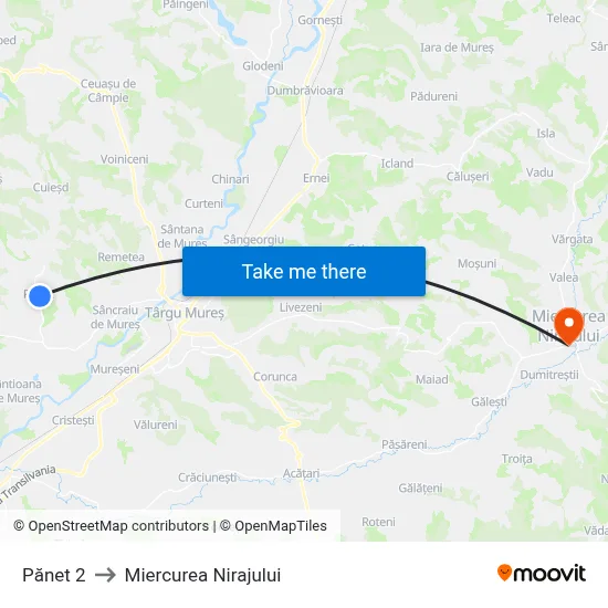 Pănet 2 to Miercurea Nirajului map
