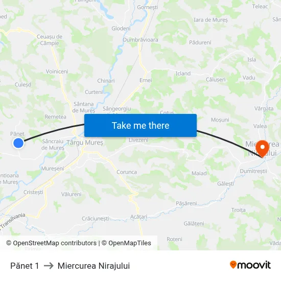 Pănet 1 to Miercurea Nirajului map