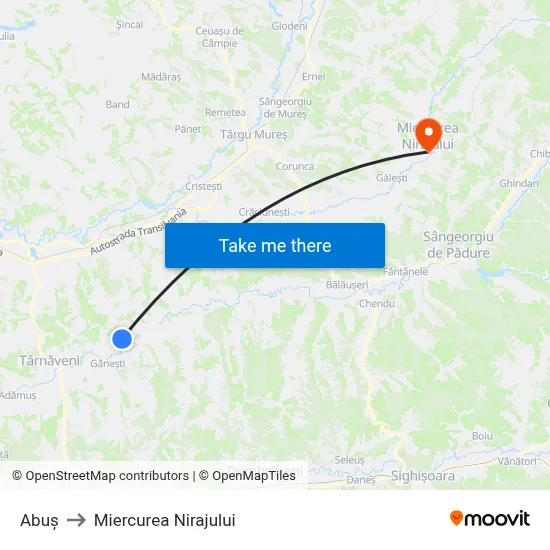 Abuș to Miercurea Nirajului map