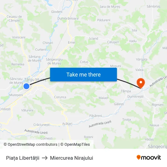 Piața Libertății to Miercurea Nirajului map